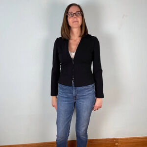 Valentino Black Cropped Zip front Blazer Jacket, size 8 (fits like a 4/6)